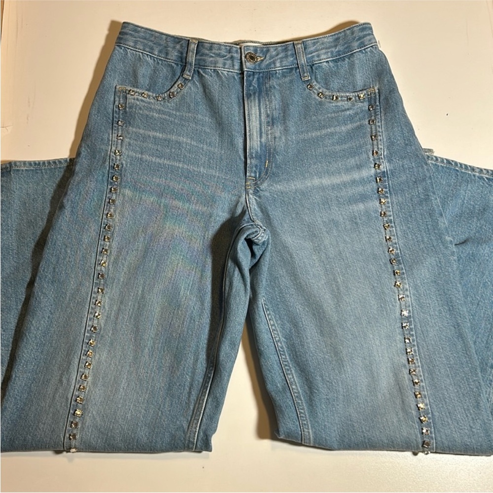 H&M High Waisted Wide Leg Pants With Rhinestones 100% Cotton Sz 8 C10
